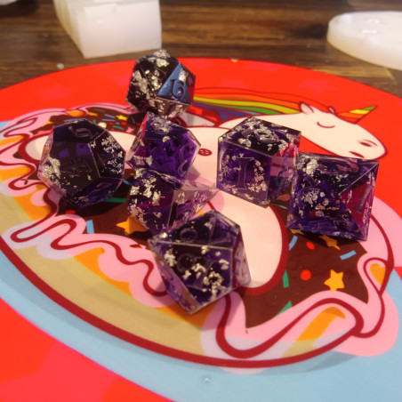 Moonveil – Purple Shimmer Sharp Edge Dice for Nighttime RPGs | BuyDice.ca